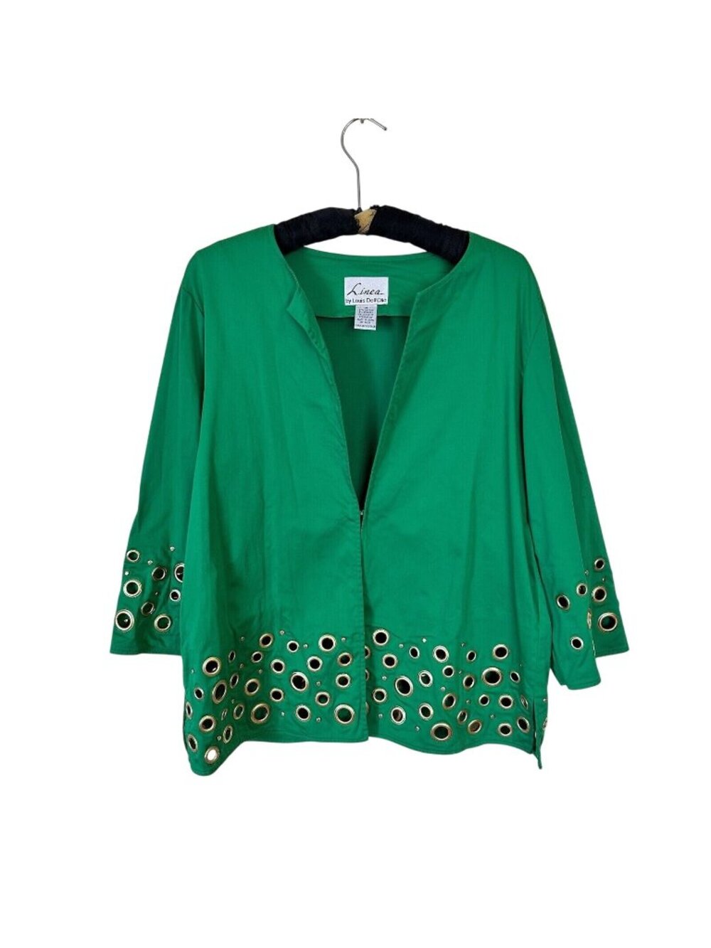 Vtg Linea Womens Jacket Bright Green Metal Rivet Blazer Medium Cotton